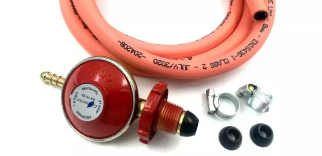 HAND WHEEL Propane Gas Regulator Kit - 2 Metre 8mm ID Hose Pipe And 2 Clips