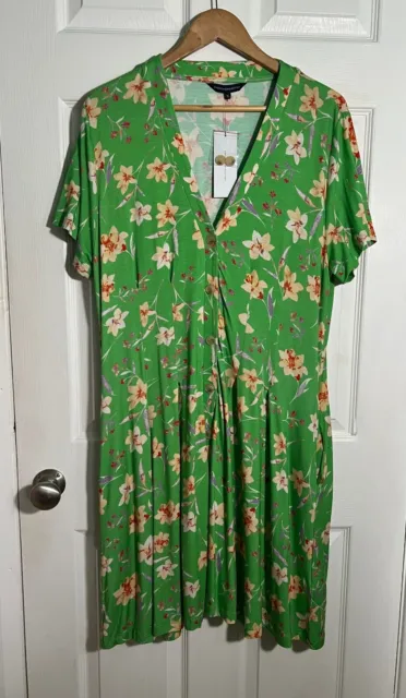 French Connection Camille Meadow jersey dress floral spring green daffodil XL 16