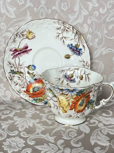 Aynsley Poppy Floral Bouquet. Raised Detail Tea Cup Saucer England