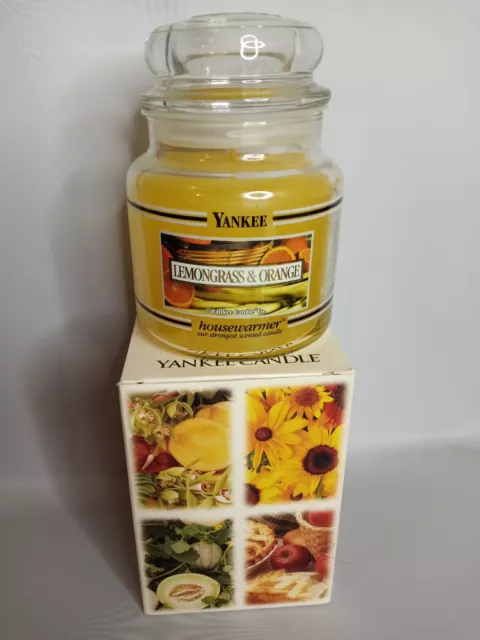 Rare New Yankee Candle Black Band Lemongrass & Orange 14.5 oz White Label