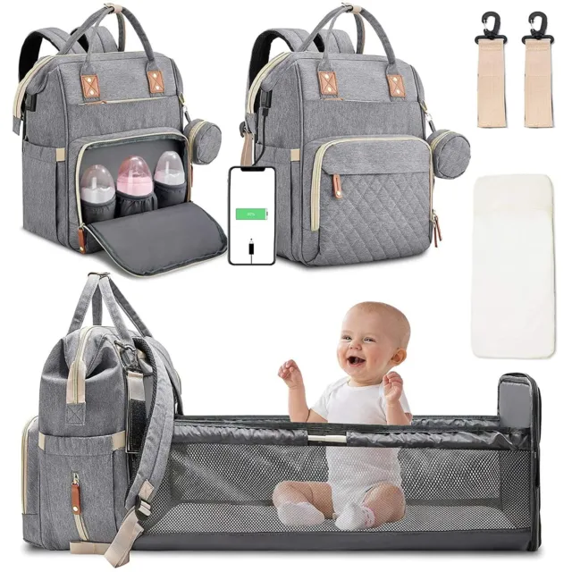 Baby Diaper Bag Backpack Changing Station Nappy Bassinet Crib Mommy Travel Bag