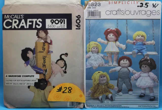 VINTAGE 2pc MIXED LOT SOFT SCULPTURE DOLL CLOTHES PATTERNS - LOT #28