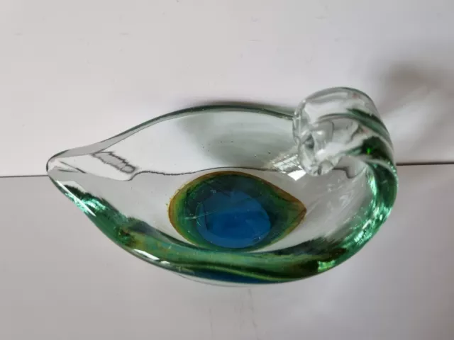 Retro Murano Studio Glass - Oil Lamp Shaped Bowl - Turquoise Cased -1960s or 70s 2
