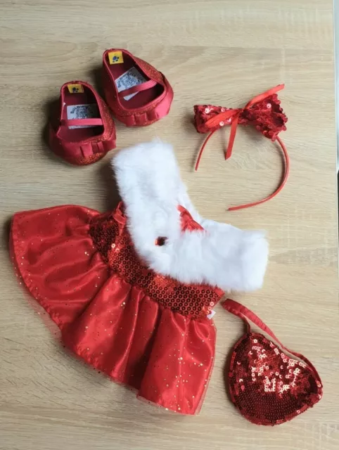 BUILD A BEAR D2 🌲Girls Red Seqin Fur Christmas Outfit Dress Xmas Accessories