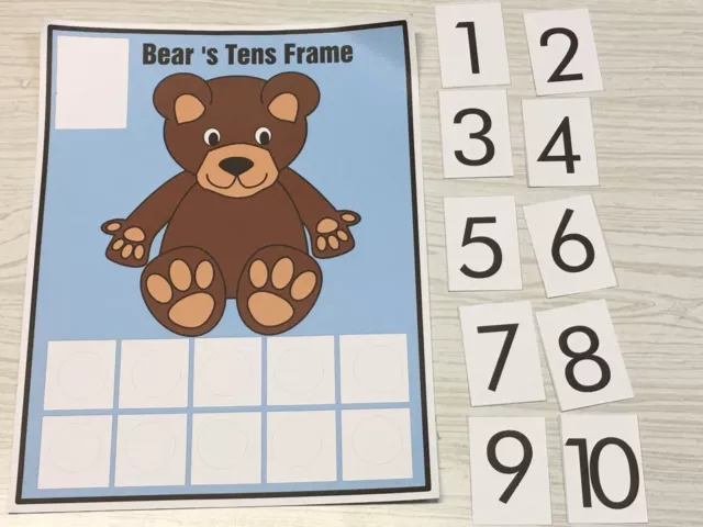 Set of 10 - Bears Ten-Frame Counting Mats- Laminated Activity Set - Teaching