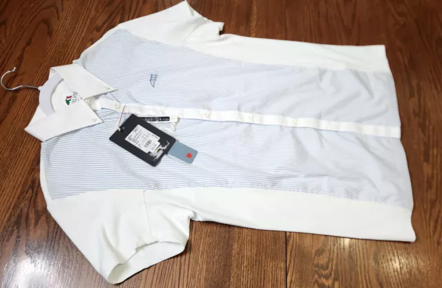 Equiline, New, short sleeve show shirt, White/blue, Men's I-41, MSRP $230