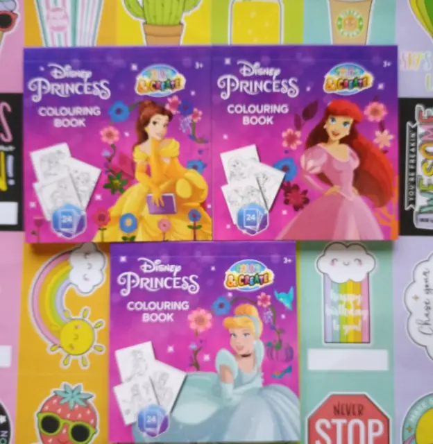 3 Disney Princess Mini Malbuch Set  Malbücher mit je 24 Seiten Malen Kinder