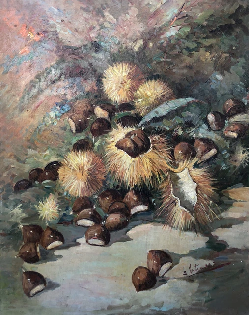 Quadro vintage-Castagne-dipinto a olio su masonite