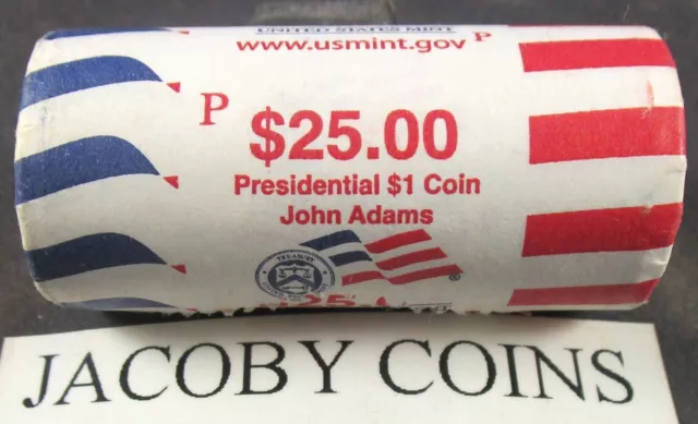 2007 P John Adams Presidential Dollar Mint Roll ~ Heads Tails