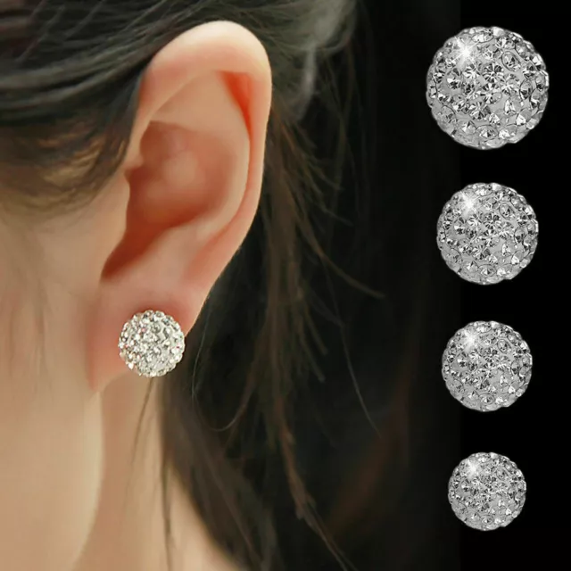 Womens Multi Gem Earrings Crystal Ball 925 Sterling Silver Plated Round Ear Stud