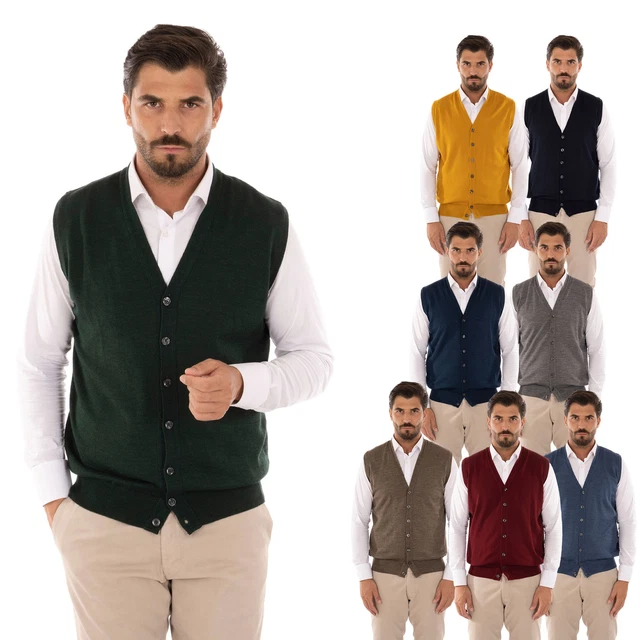 Cardigan Uomo Invernale Bottoni Gilet Lana Slim Maglione Smanicato Made in Italy