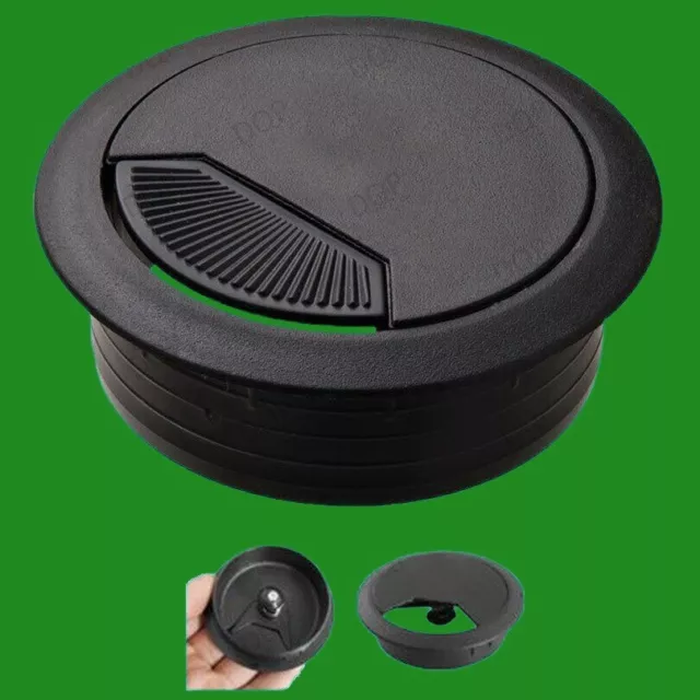4x 60mm Black Desk Worktop Counter Cable Tidy Surface Hole Insert for Neat Wires
