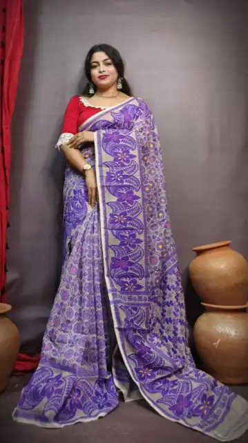 Cotton Dhakai Jamdani Saree All Over Havy Work Party Weading Special sari