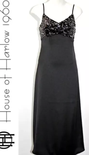 Beautiful House of Harlow 1960 size S Black sequin midi Slip Dress New W Tags