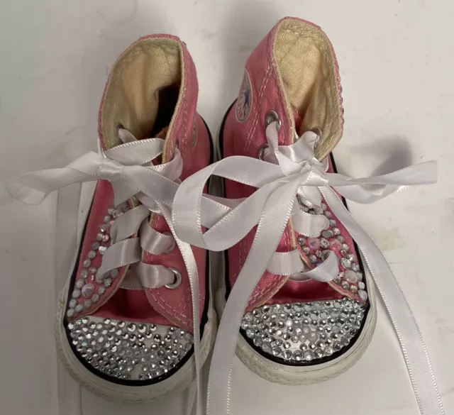 Converse Chuck Taylor All Star High Top Infant/Toddler Shoes Pink Size 3 Jeweled