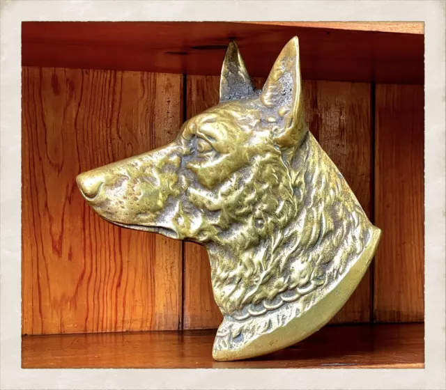 Collectable Architectural Alsatian / German Shepherd Dog Head Solid Brass Plaque