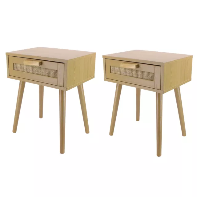 2 x Oak Finish Bedroom Bedside Table Unit Cabinet Nightstand With 1 Drawer