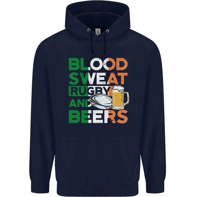 Felpa con cappuccio Blood Sweat Rugby and Beers Ireland divertente da uomo 80% cotone 2