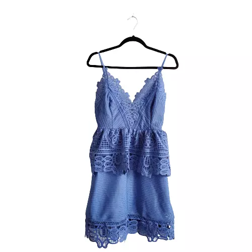 Self-Portrait Women's Lace V-Neck Peplum Mini Dress Cornflower Blue Size US 8