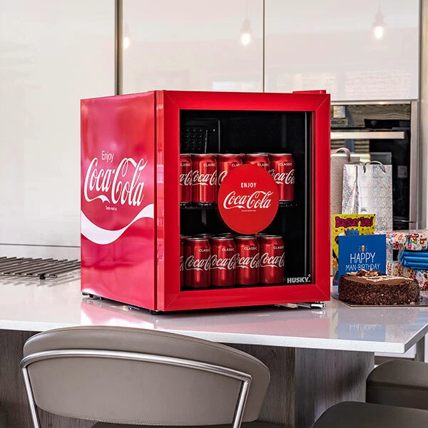 HUSKY COCA COLA Drinks 48L Table/Top Mini Beer Fridge With Glass Door