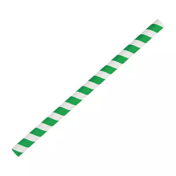 Fiesta Compostable Paper Smoothie Straws Green Stripes (Pack of 250) PAS-FB148