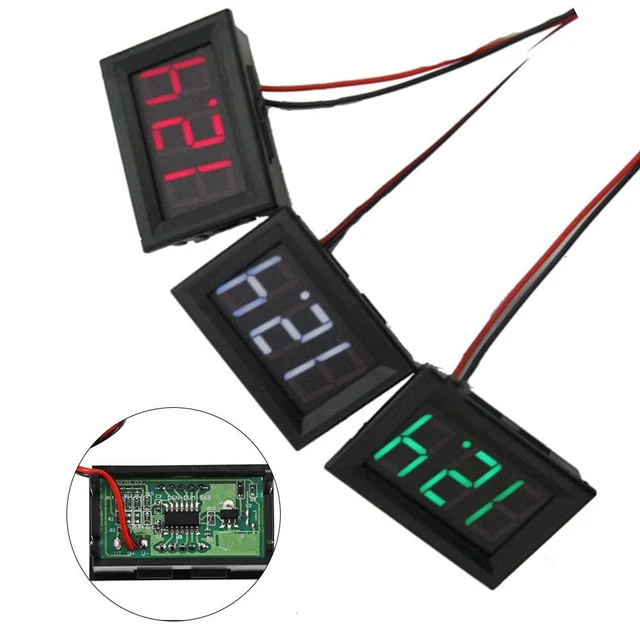 EASY TO READ LED Display 2 line DC Voltage Meter Red Blue Green DC4 ...