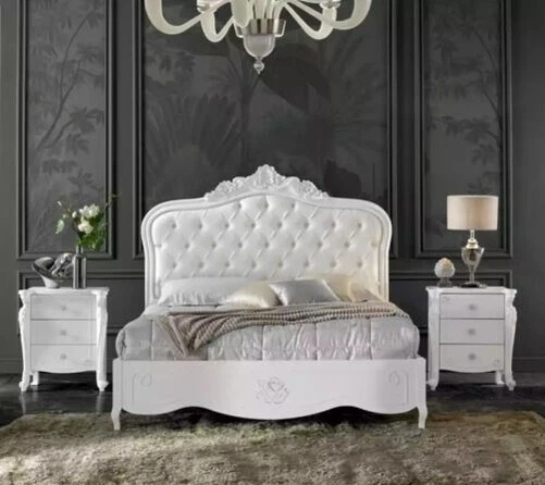 Lit + 2x Table de Chevet 3 Parties Chambre à Coucher Set Design Moderne Luxe