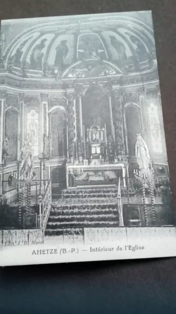 Superbe Carte Postale ancienne de AHETZE l intérieur de l eglise Superbe etat