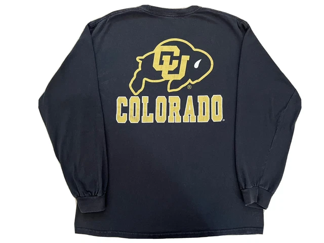 Mens Colorado Buffaloes CU Black & Gold Logo Graphic Print Long Sleeve Shirt XL