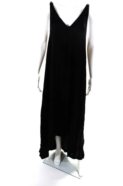 Tempo Paris Womens V Neck Braided Strap Satin Maxi Dress Black One Size