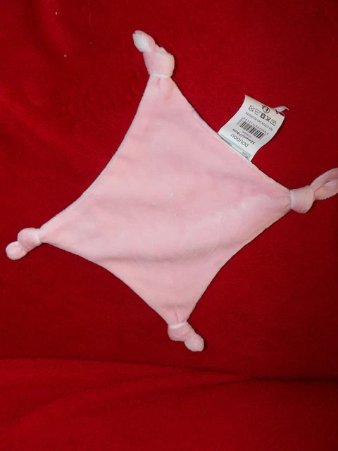 Doudou Plat Carré Rose Dessous 4 Noeuds Mes Petits Cailloux Neuf