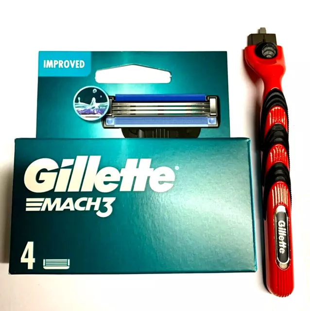 Gillette Mach3 Blades 4 Pack or  8 Pack NEW IMPROVED - plus Free Handle -