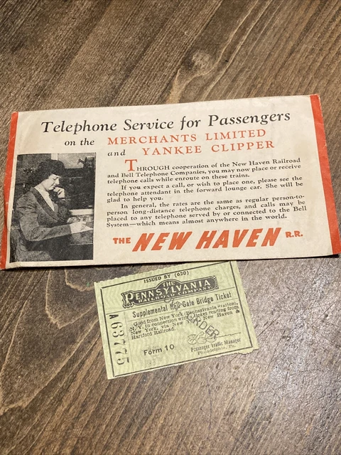 New Haven Railroad Brochure (1949) Ticket Envelope With Stub Car Ad Bell Phone