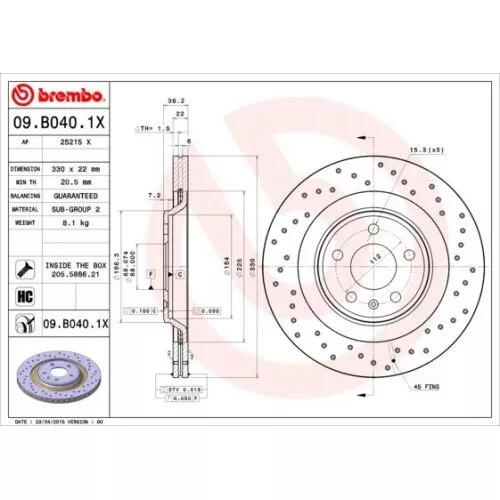 2 Bremsscheibe BREMBO 09.B040.1X XTRA LINE - Xtra