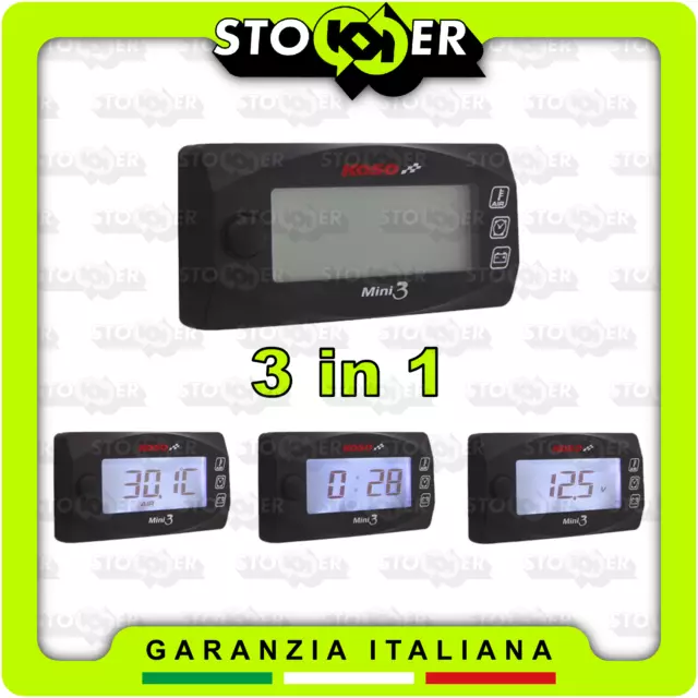 STRUMENTAZIONE DIGITALE KOSO MINI 3 TERMOMETRO VOLTMETRO RACCORDO 22mm SENSORE 3