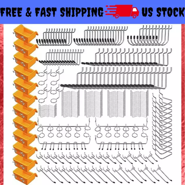 260 PCS Peg Board Kit Assortment Accessories Tool Metal Hook Pegboard Organizer