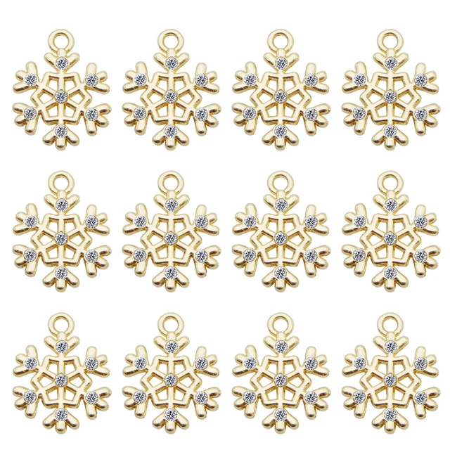 12 Stück Gold Schneeflocke Metall Charm Kristall Anhänger Schmuck DIY 14x18 mm