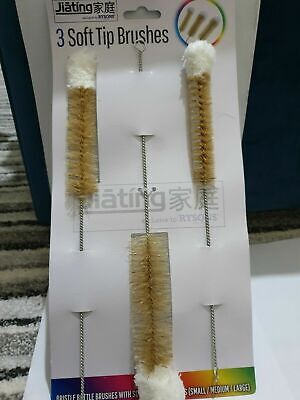 3 tamaños cepillos de limpieza de tubería de punta suave fregadero biberón cepillo flexible