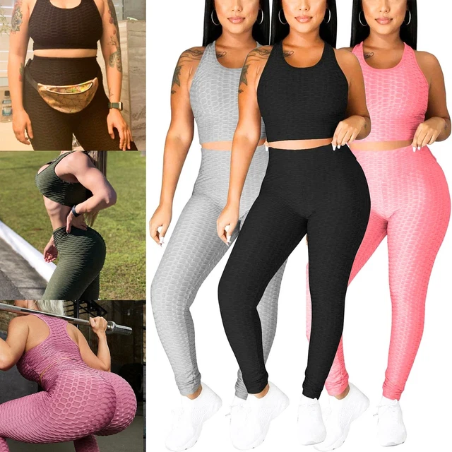 Women's high waist tracksuit honeycomb Sports yoga set gym workout 2pcs outfit