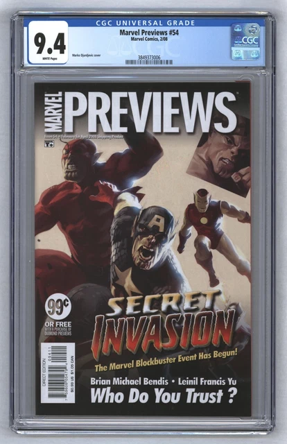 Marvel Previews #54 Secret Invasion Pre-Dates Secret Invasion #1 2008 CGC 9.6