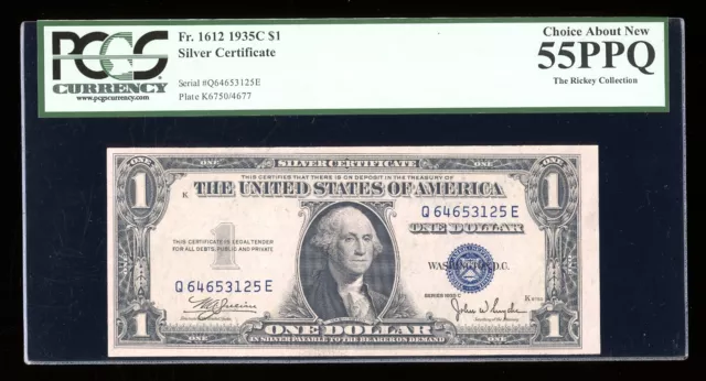 DBR 1935-C $1 Silver Fr. 1612 QE Block PCGS 55 PPQ Serial Q64653125E