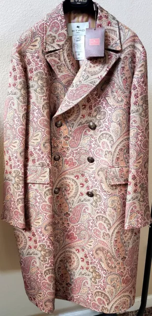 New ETRO $3170 46IT/Big Fit Wool/Silk Paisley Wide Shoulders Structured Coat