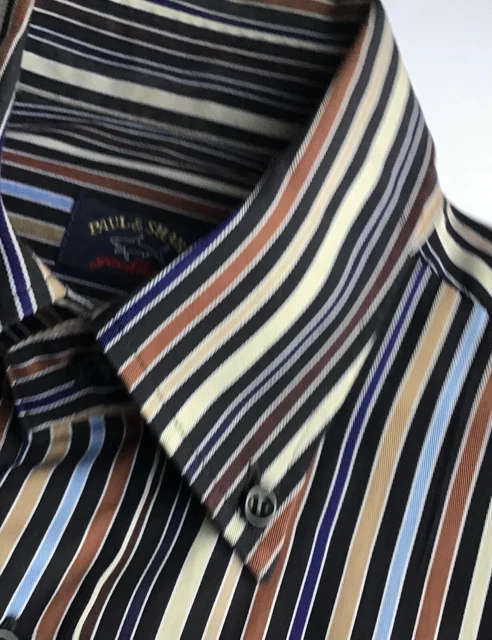 Paul & Shark brown  striped cotton shirt Sz 16~41 cm made in Italy 🇮🇹