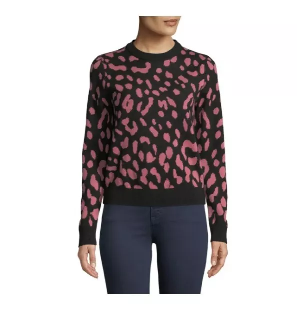 ALICE + OLIVIA Chia Printed Crew Neck Sweater Size: XS Black/Pink MSRP $300