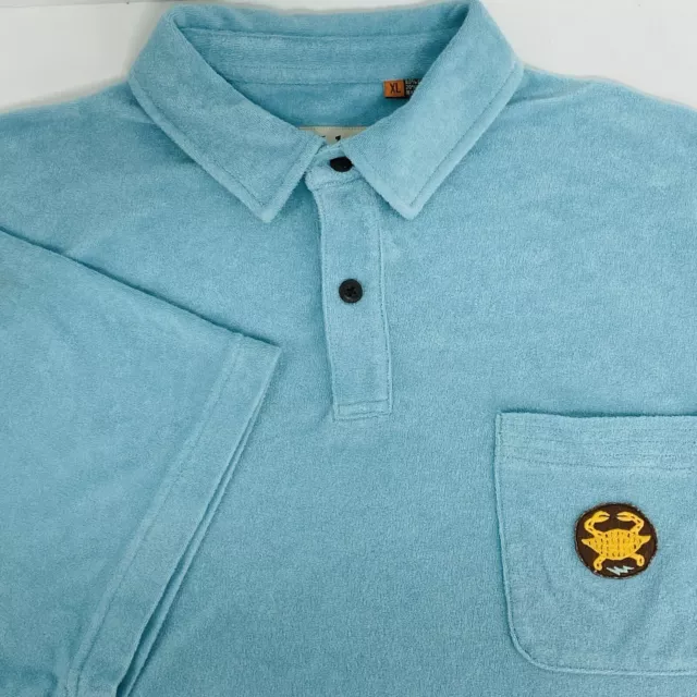 Howler Bros Terry Cloth Polo Shirt Men’s XL Blue/Teal CRAB Short Sleeve