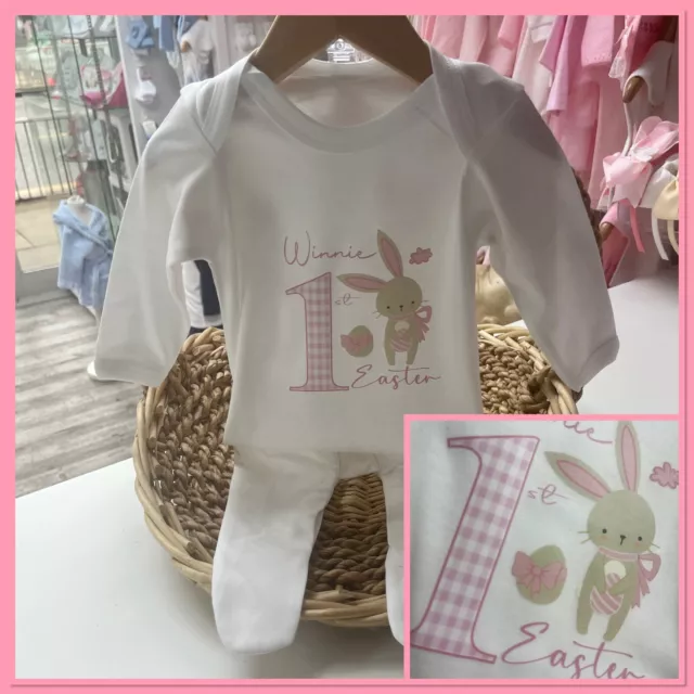 Personalised Baby Girls my first Easter Baby Grow Bib Pyjamas Easter bunny cute