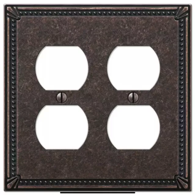 AMERELLE Imperial Bead 2 Gang Duplex Metal Wall Plate - Tumbled Aged Bronze