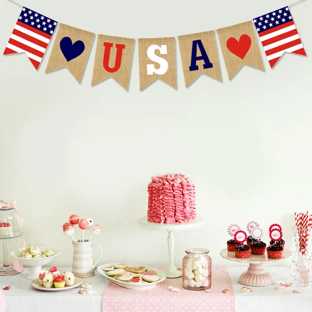 1 PC Usa Drapeau Toile De Jute Bannière Jour de L'indépendance américaine Bruant