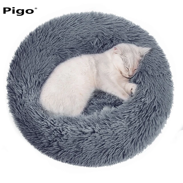 Pigo Pet Cat Bed Fluffy Round Soft Plush Donut Cuddler Cushion Warming Washable
