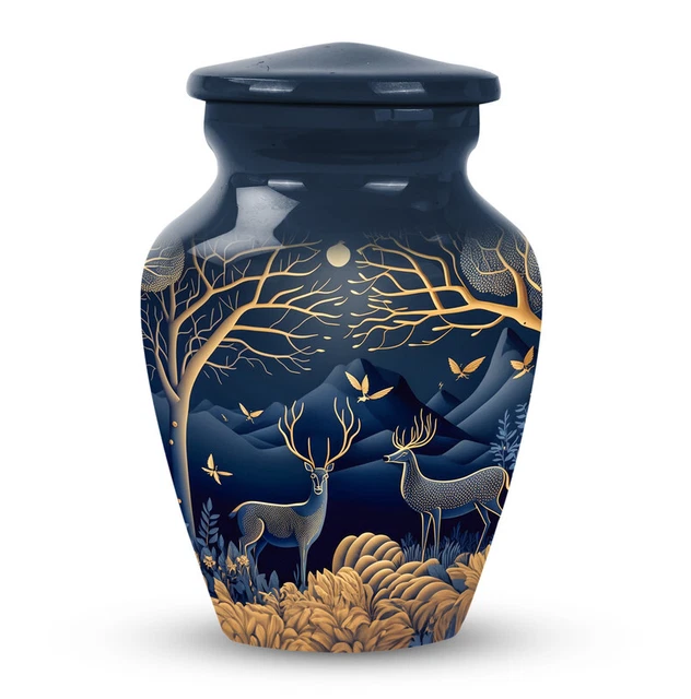 Blau Papier Reh Mit Mond Künstlerisch Feuerbestattung Urne für Herren 7.6cm
